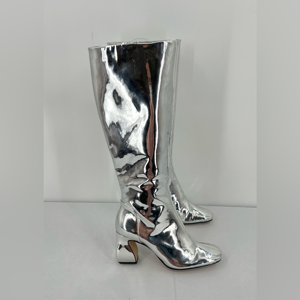 Silver Metallic chrome knee high boots festival concert boots 6 disco futuristic - Picture 4 of 16